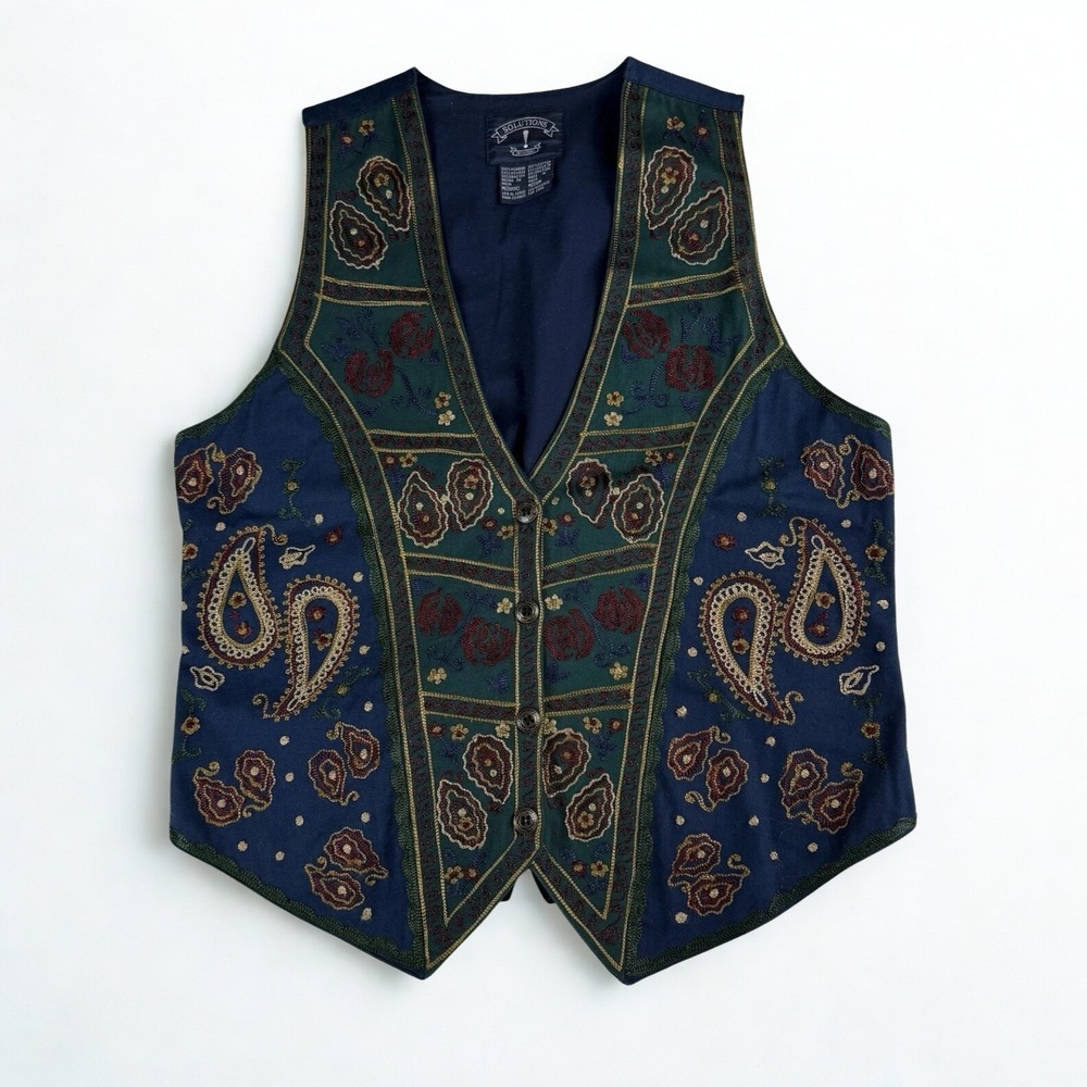 Vintage Solutions Embroidered Paisley Floral Vest Medium Festival Hippie Folk